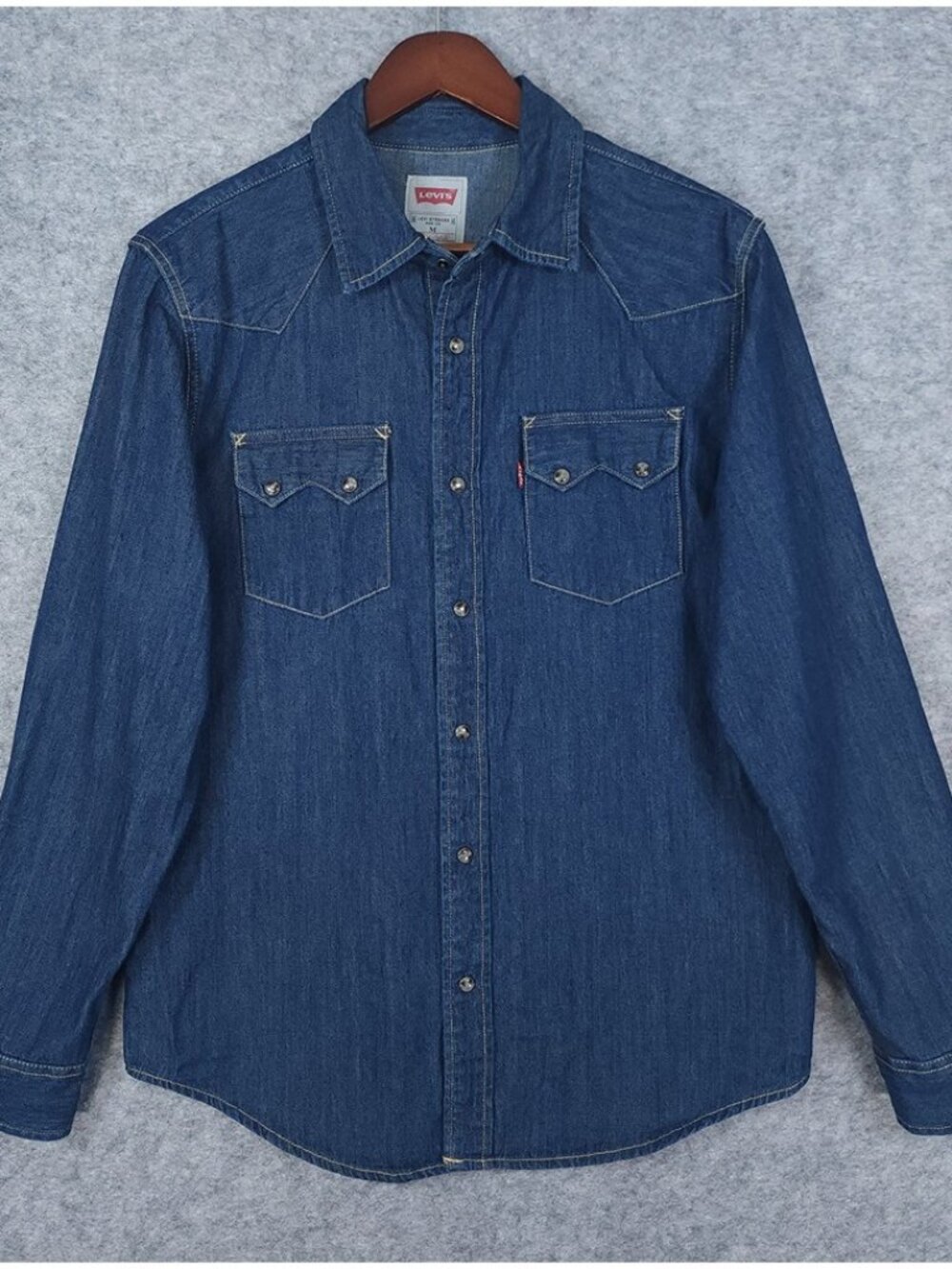 Levis Denim Western Shirt Mens M Blue Pearl Snap Rodeo Cowboy Sawtooth Red Tab